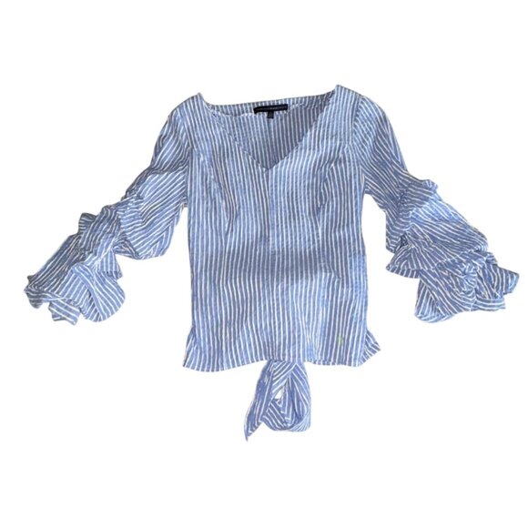 White House Black Market Tops - White House Black Market Blue & White Stripe Seersucker Ruffle Sleeve Blouse-Siz